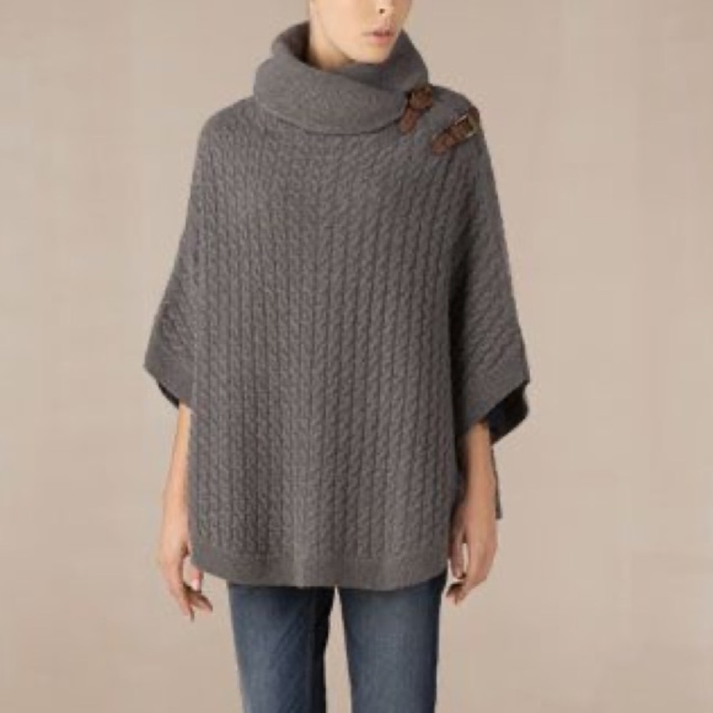 Massimo Dutti Cable Knit Poncho Cape | Charcoal Gray | Size Medium | 6 8 10